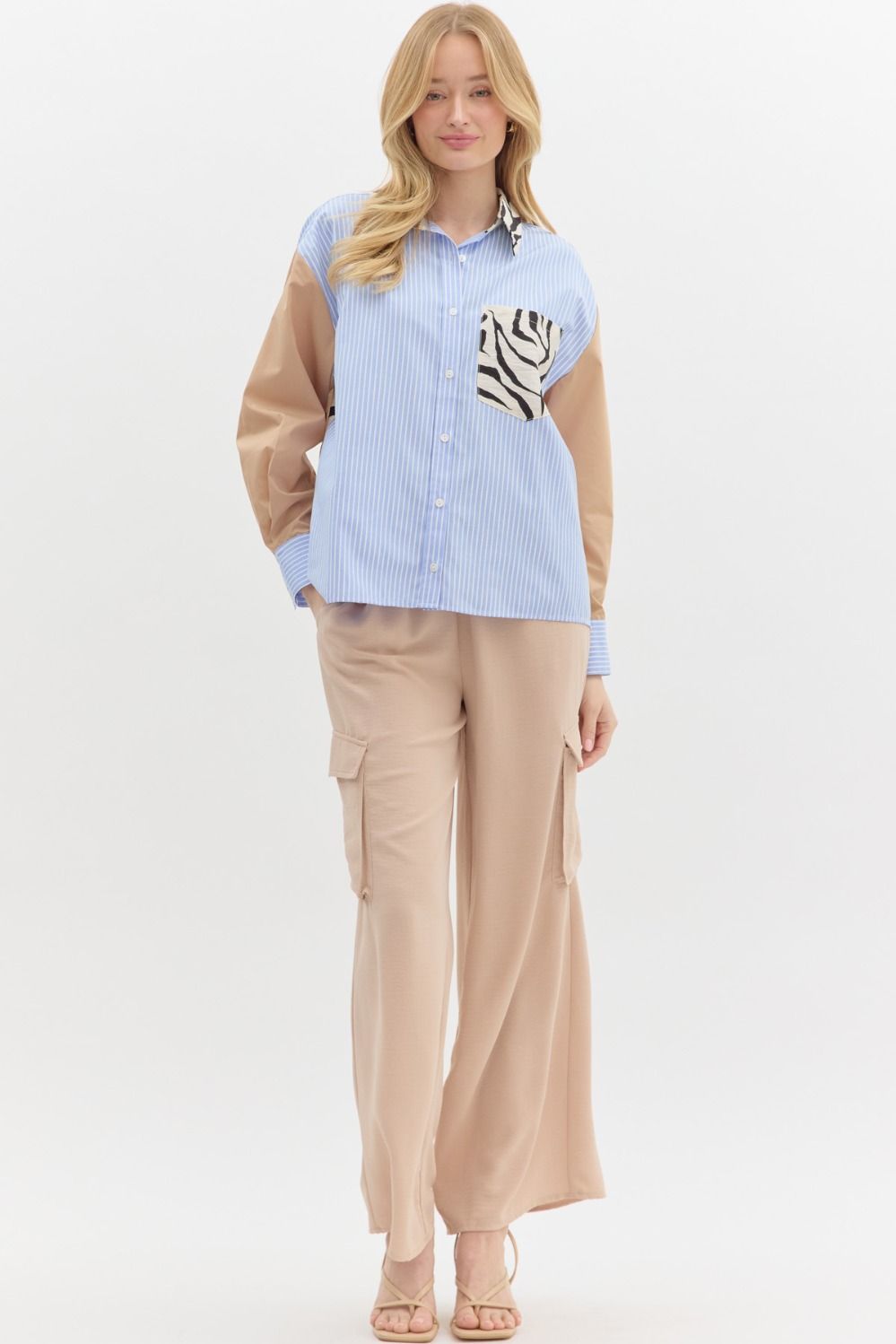 Entro Multipattern Classic Collar Button down long sleeve top