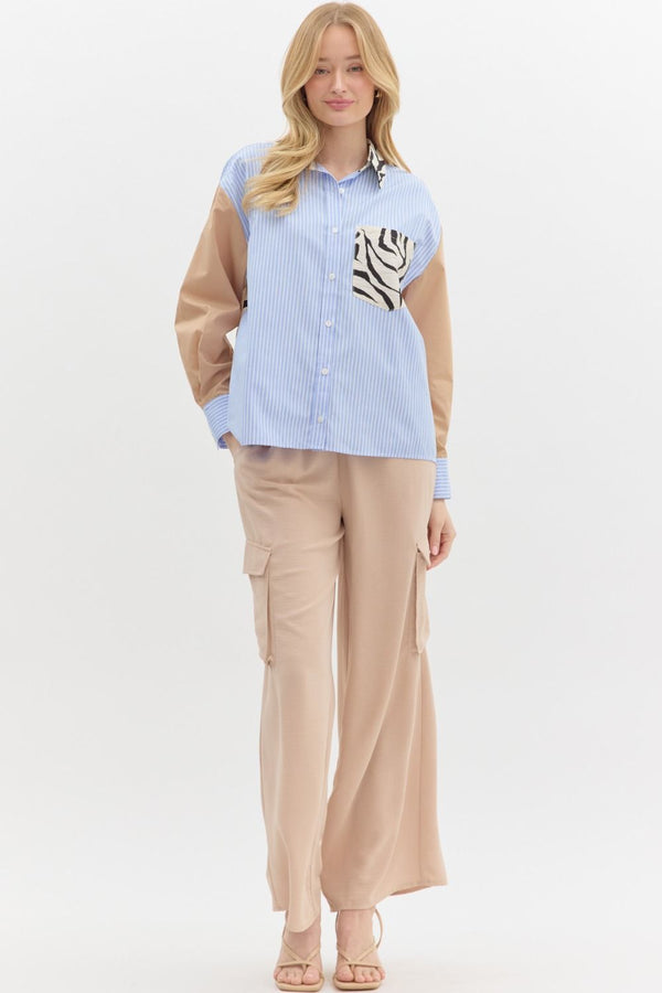 Entro Multipattern Classic Collar Button down long sleeve top