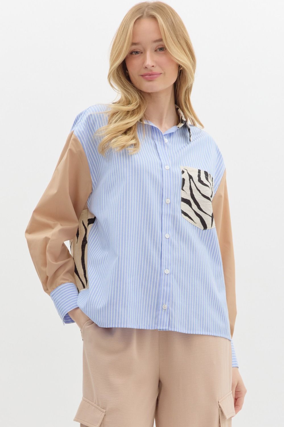 Entro Multipattern Classic Collar Button down long sleeve top
