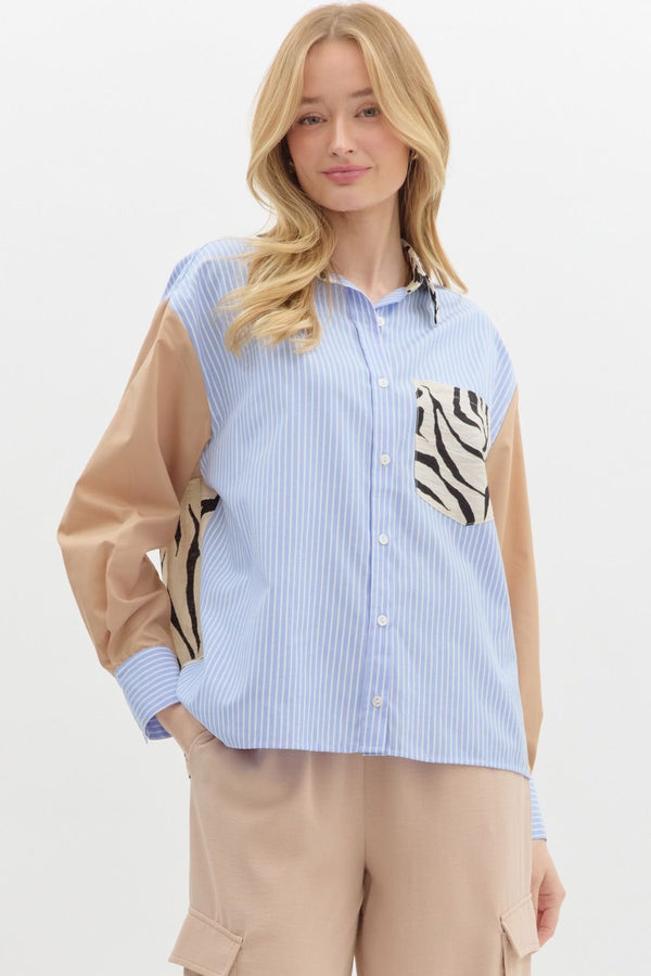 Entro Multipattern Classic Collar Button down long sleeve top
