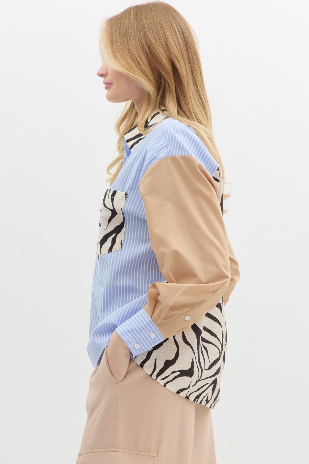 Entro Multipattern Classic Collar Button down long sleeve top