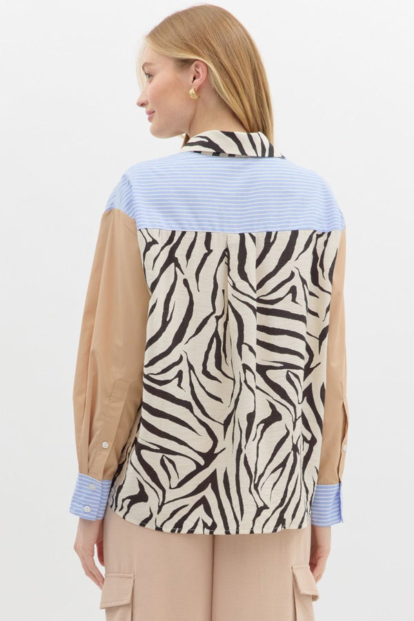Entro Multipattern Classic Collar Button down long sleeve top
