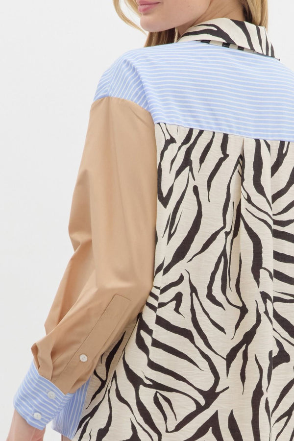Entro Multipattern Classic Collar Button down long sleeve top