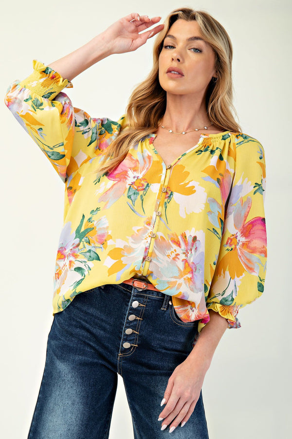 Easel Printed Blink Button Down Woven Blouse