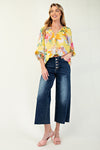 Easel Printed Blink Button Down Woven Blouse