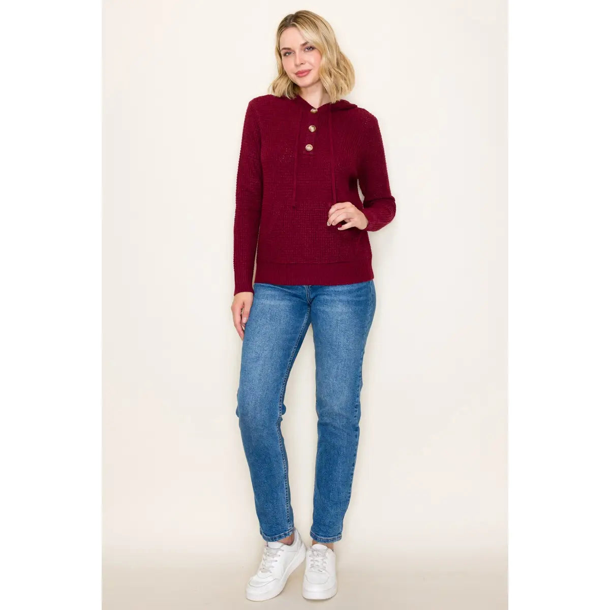 Staccato Waffle Textured Hoodie Sweater