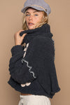POL Turtle neck floral print berber solid sweater