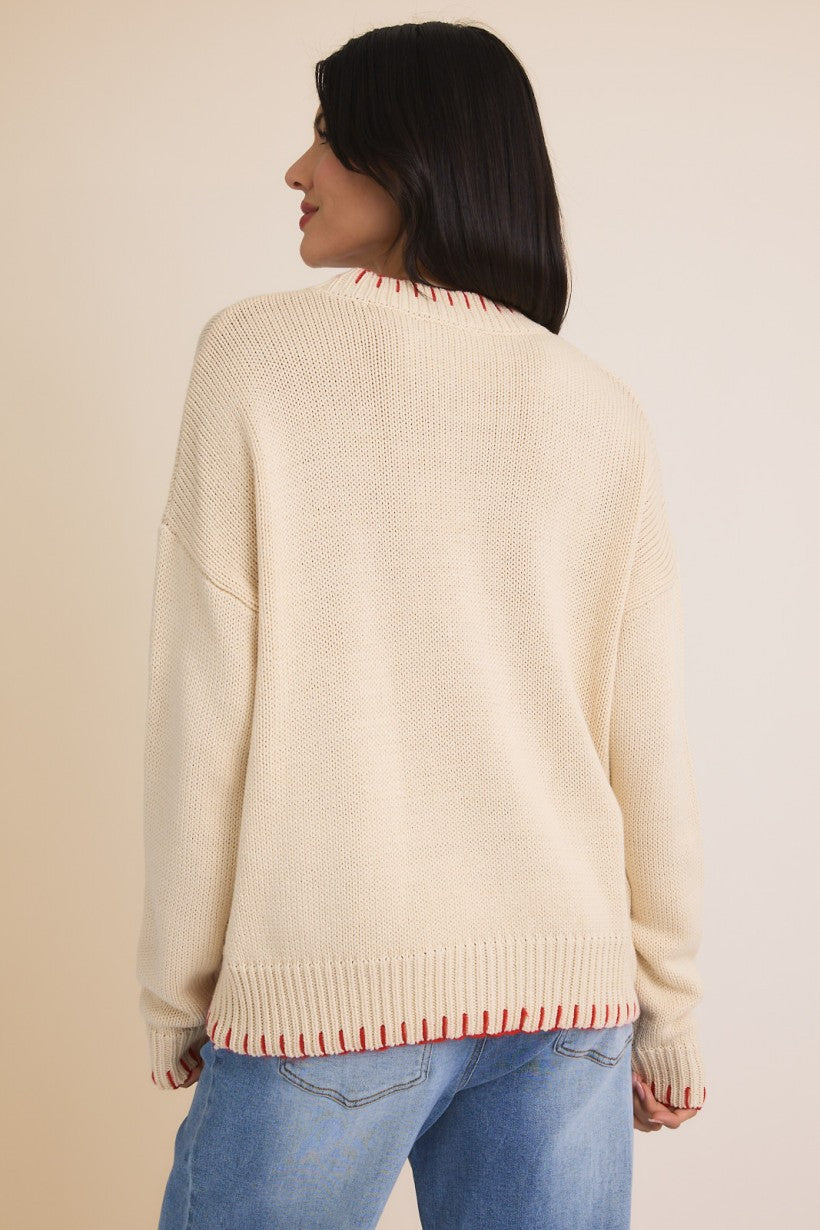 Gilli Sweet Vibes Slouchy Strawberry Round Neck Sweater