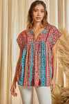 Tassel Detail Print Embroidery Top - Curvy Top
