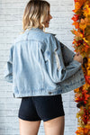 Veveret Rhinestone Distressed Denim Jacket