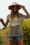 Checker Board Printed Mesh Long Sleeve Top - 4 Colors