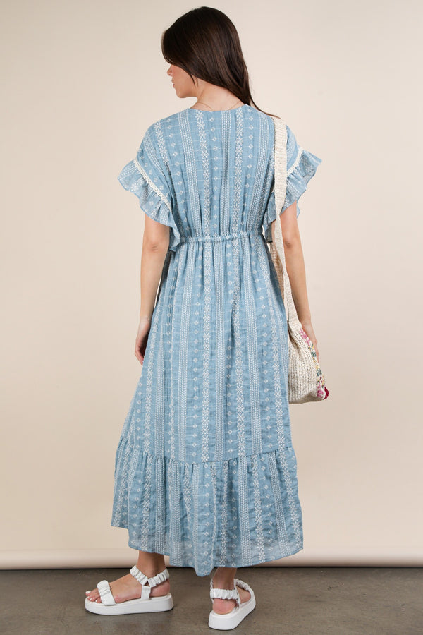 Very J Embroidered Boho Ruffled Midi Dress