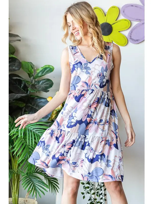 Sleeveless Floral Tiered Mini Dress