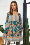 Floral Print Ruffle Detail Long Sleeve Mini Dress