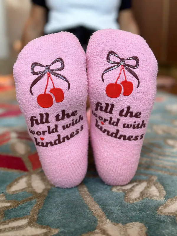 Fuzzy Crew Socks w/ Bottom Grip Phrase- "Fill the World..."
