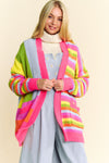 SALE Davi & Dani Multi Striped Pockets Loose Fit Open Cardigan