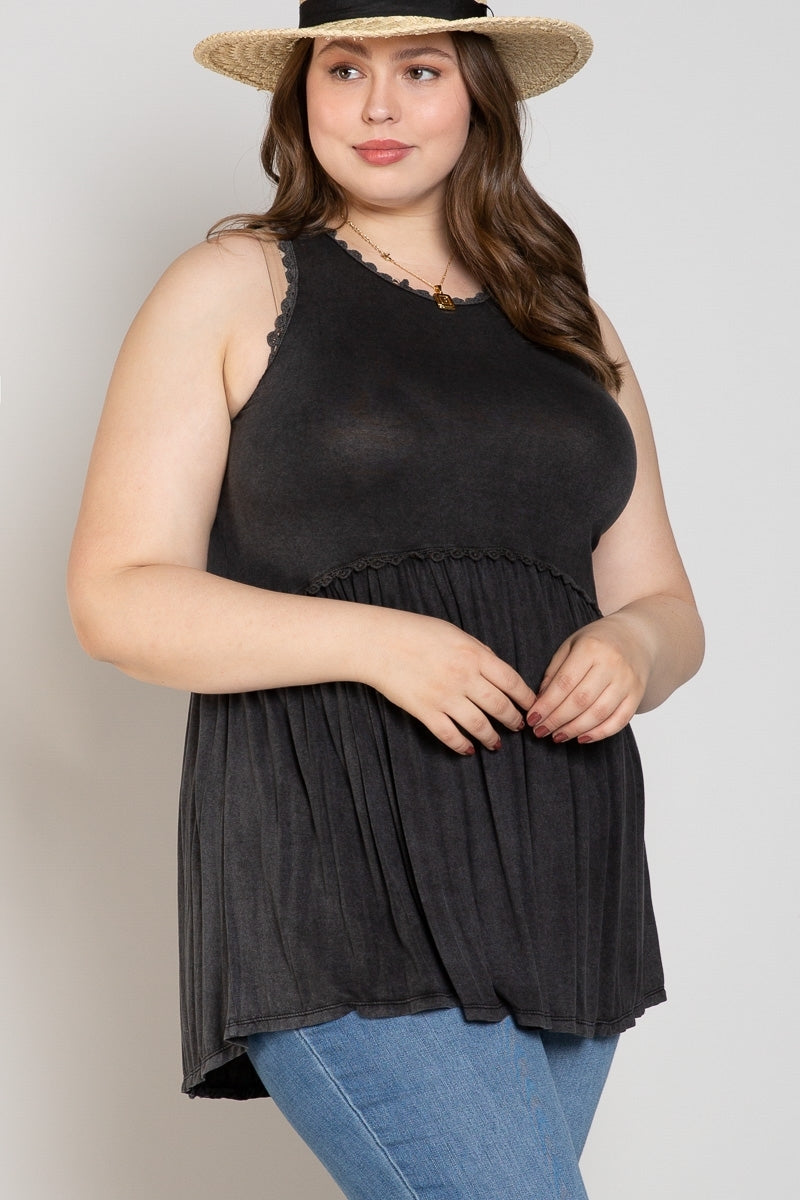 POL Babydoll racerback sleeveless top with back zipper - Curvy Size