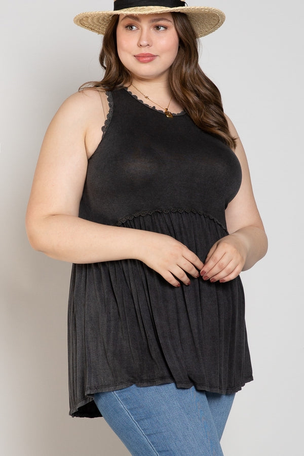 POL Babydoll racerback sleeveless top with back zipper - Curvy Size