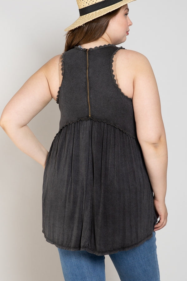 POL Babydoll racerback sleeveless top with back zipper - Curvy Size