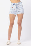Judy Blue High Waisted Cherry Embroidery Acid Wash Shorts - Curvy size