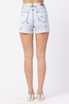 Judy Blue High Waisted Cherry Embroidery Acid Wash Shorts - Curvy size