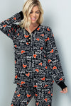 Heart and LOVE print long sleeve button detail top -2 Colors