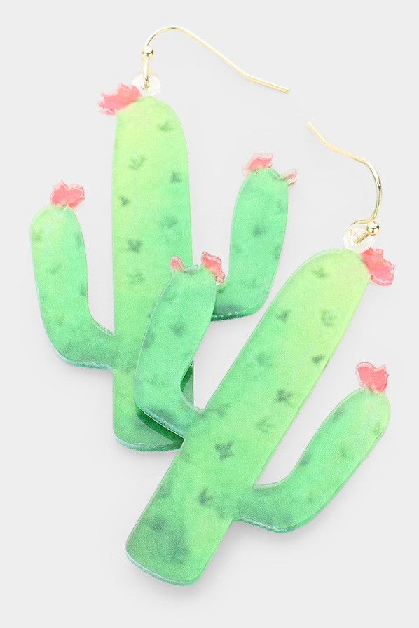 Resin Cactus Dangle Earrings