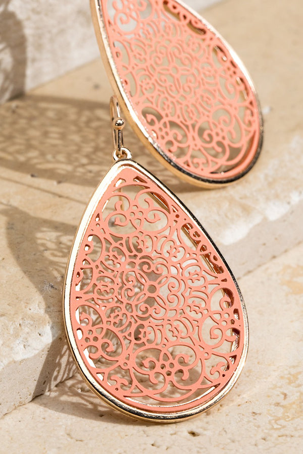 Filigree Tear Drop Earrings - 2 Colors