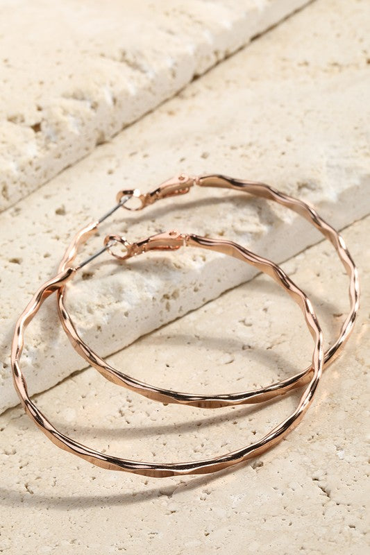 Brass Textured Hoop Earrings - 3 Colors