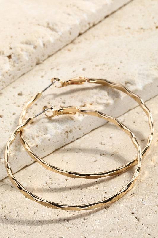Brass Textured Hoop Earrings - 3 Colors