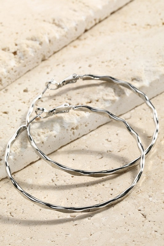 Brass Textured Hoop Earrings - 3 Colors