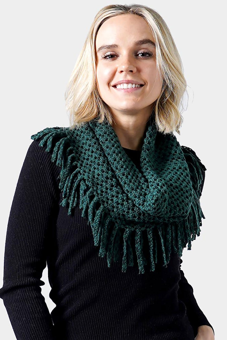 Two Tone Mini Tube Tassel Fringe Infinity Scarf - 2 Colors