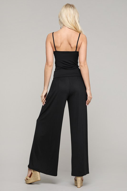 Side Shirring Wide leg Palazzo Pants - Curvy Size - 2 Colors