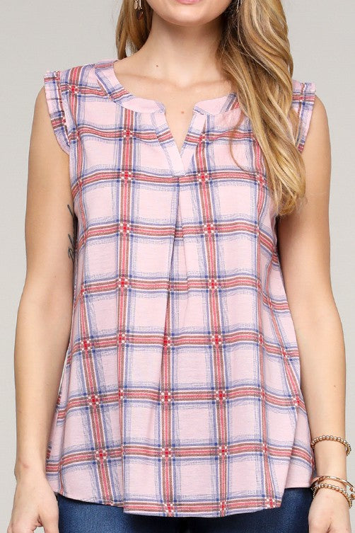 PLAID RUFFLE TOP - CURVY