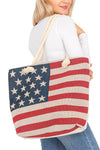 American Flag Print Rope Handle Tote Bag