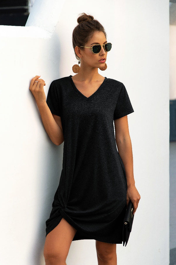Desk to Dinner V Neck Short Sleeve Tee Dress