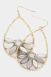 Floral Bead Embellished Open Teardrop Earrings - 3 Colors