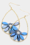Floral Bead Embellished Open Teardrop Earrings - 3 Colors