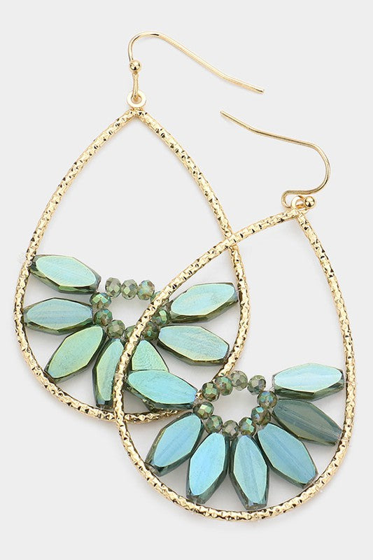 Floral Bead Embellished Open Teardrop Earrings - 3 Colors