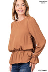 Woven Wool Peach Puff Sleeve Blouse - 3 Colors