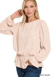 Woven Wool Peach Puff Sleeve Blouse - 3 Colors