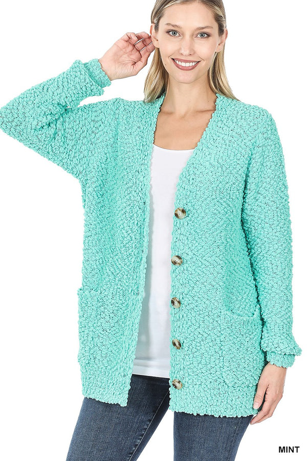 Mint Popcorn Button Down Cardigan