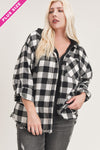 Frayed Hem Oversize Flannel W/Hoodie - Curvy Size