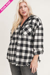 Frayed Hem Oversize Flannel W/Hoodie - Curvy Size