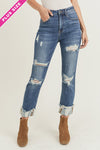 SALE Risen High Rise Straight Cuff Distressed Leg Jeans - Curvy Size