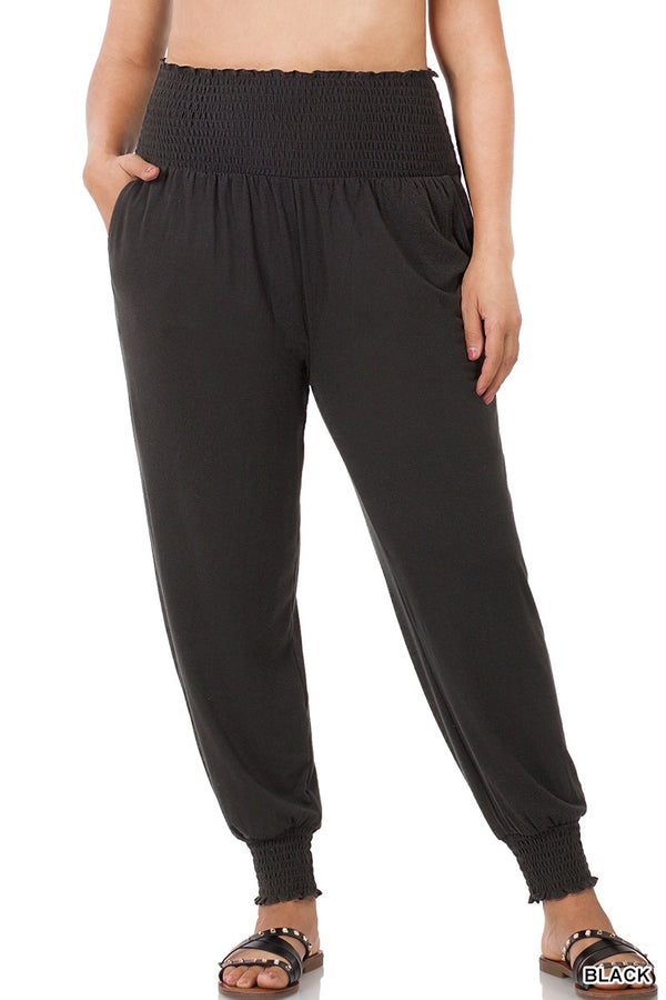 NEW Black Smocked Lounge Jogger Pants - Curvy Size