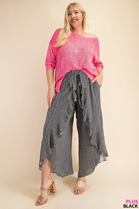 NEW Ruffle Stripe Tie Front Pants - Curvy Size