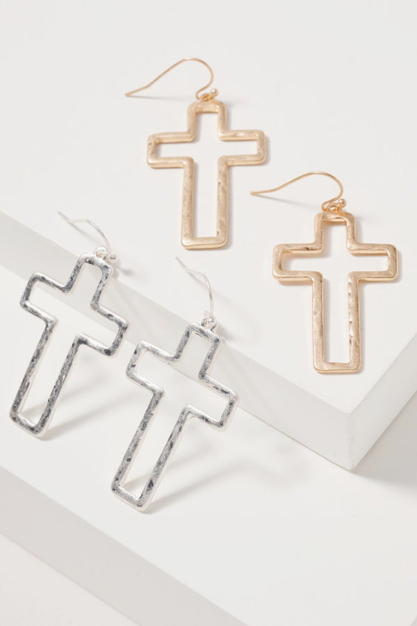 Cross Metal Dangling Earrings - 2 Colors