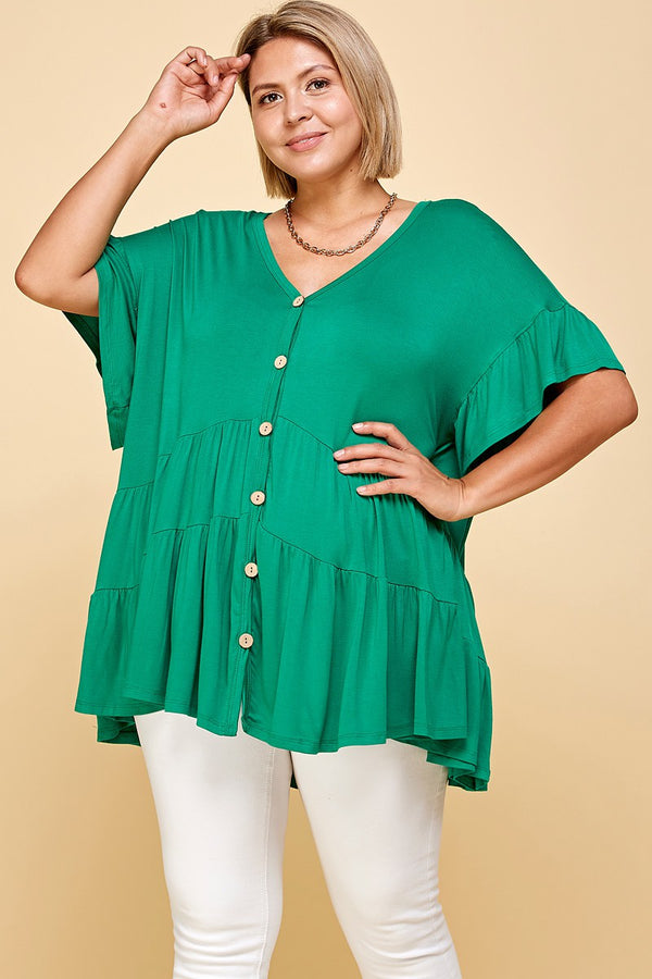 Ruffle Green Babydoll Tunic - Curvy size