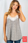 Cheetah Print Lace Trim Woven Top - Curvy Size